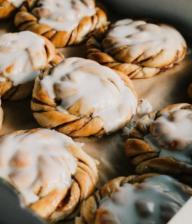 Iced cardamom knots fresh from the oven